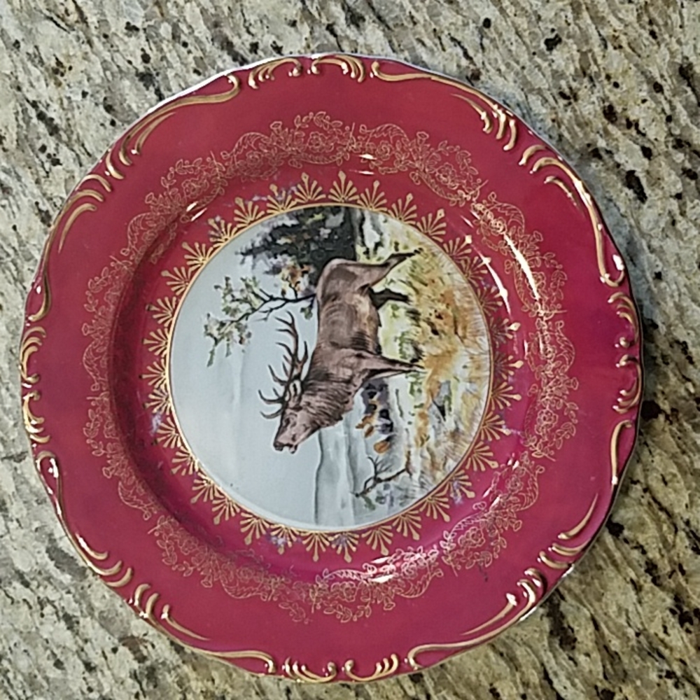 Vintage Elk Plate A.A. Importing Co St. Louis MO Gold Gilded